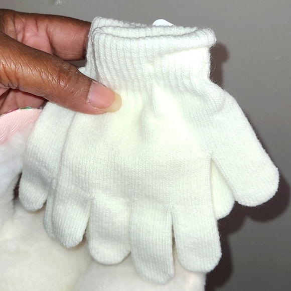 Girls 2-PC White/Pink Earmuffs Multi-Color Sequin Cat and Solid White Gloves NWT - Picture 7 of 8